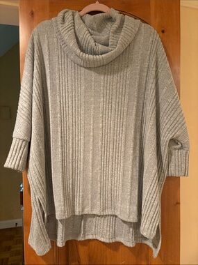 Oversized Ribbed Cowl Neck Sweater – Light Gray